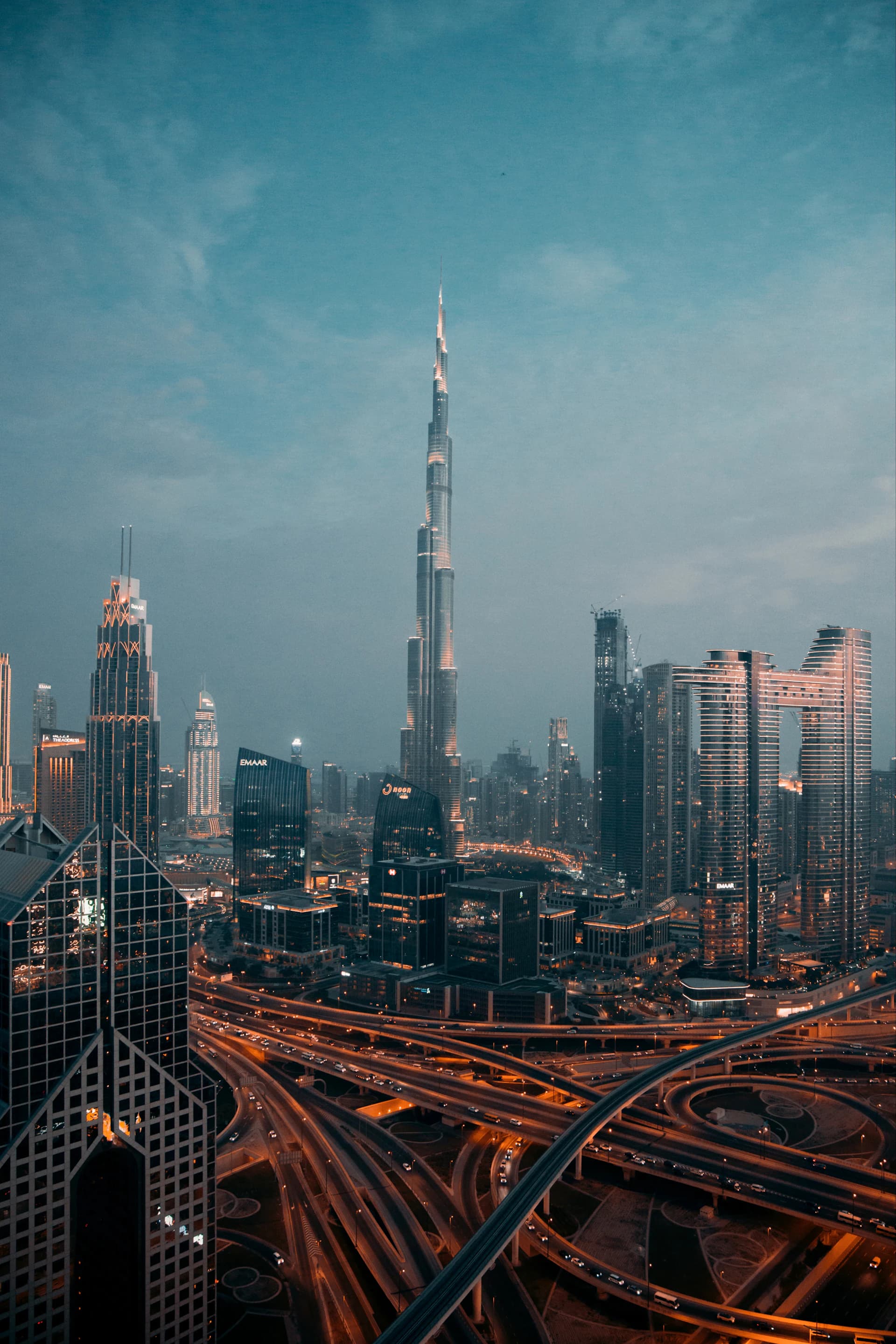 Dubai skyline rising above the city